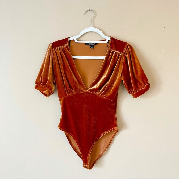 Forever 21 Tops - FOREVER 21 | Copper Velour Puff Sleeve Bodysuit Sz XS